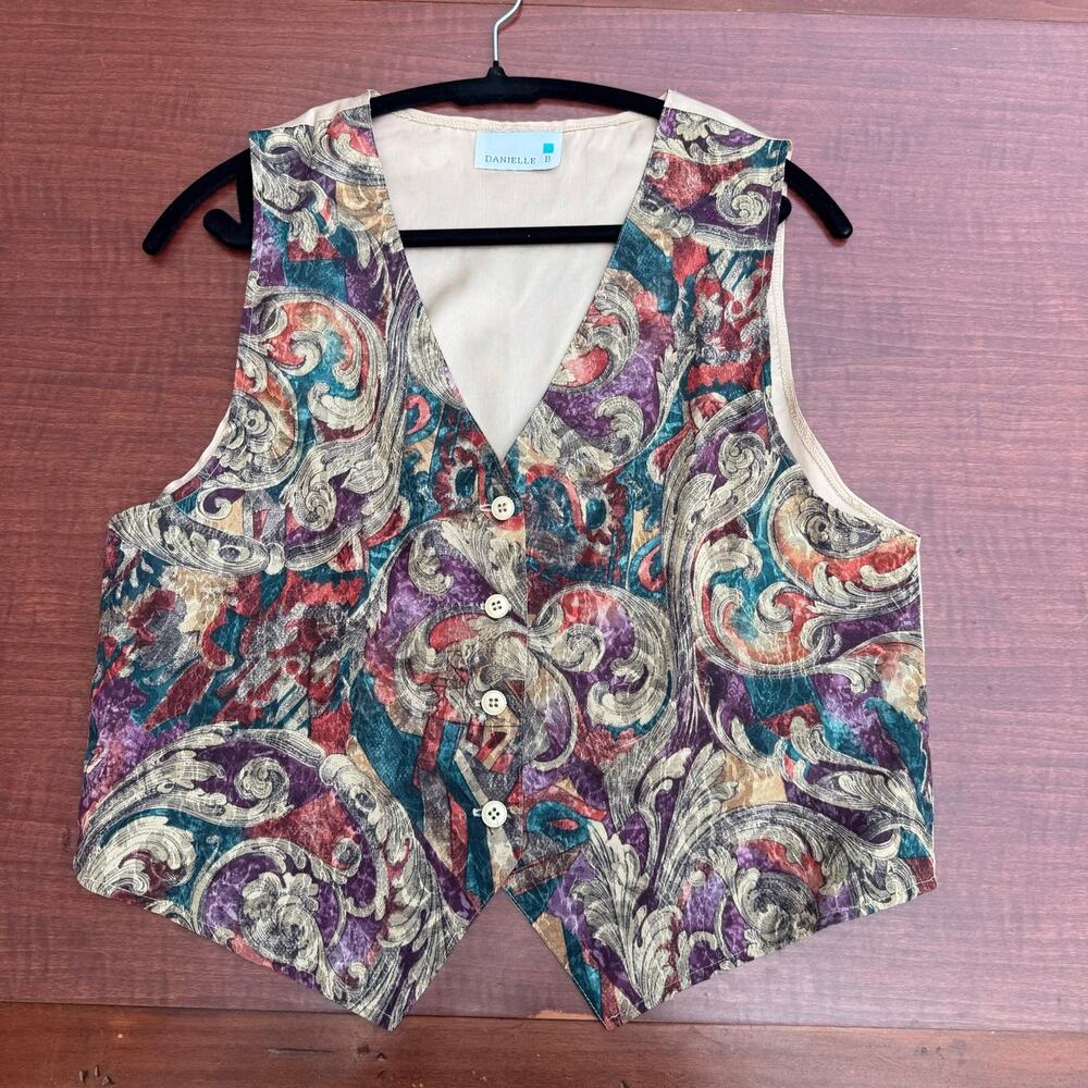Danielle B Vest Baroque Paisley 90s Vintage Womens Large Multicolor Button Front